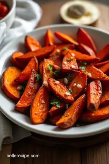 Crispy Roasted Red Sweet Potato Wedges with Thyme and Garlic presentation