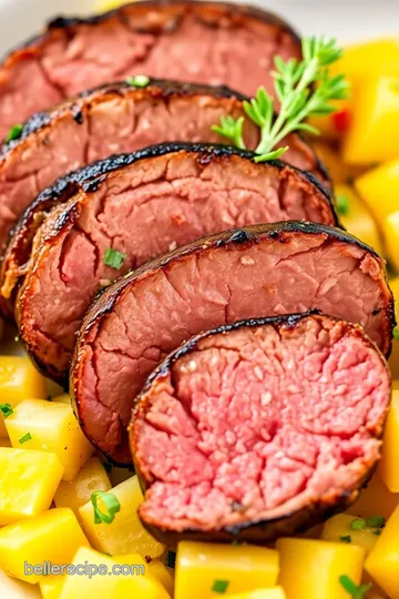 Easy pan seared tenderloin recipe paired with pineapple mango salsa: 5 Delicious Secrets! presentation