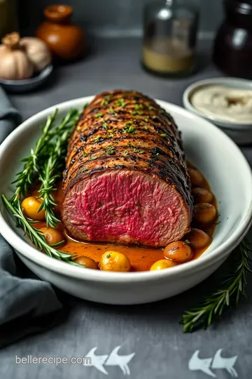 Perfectly Roasted Beef Tenderloin with Garlic Herb Butter presentation