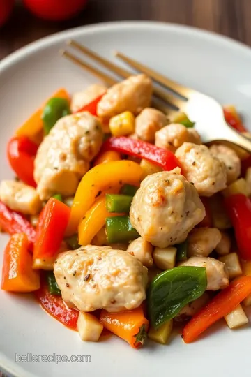 Sautéed Chicken and Bell Peppers with Garlic and Basil presentation