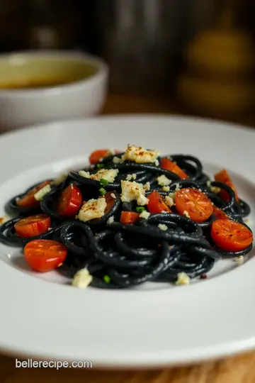 Squid Ink Pasta Delight: A Taste of the Ocean presentation
