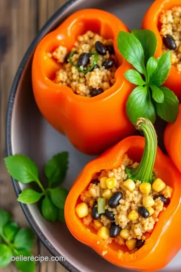 Stuffed Orange Bell Peppers with Quinoa and Black Beans presentation