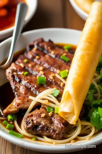 Vietnam Pho Saigon Grilled Steak with Egg Roll presentation