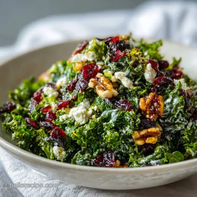 Kale Salad with Cranberry Walnut and Feta in 15 Minutes Recipe Card
