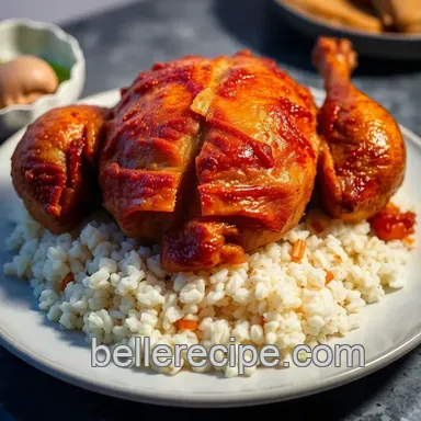 Crispy Hainanese Roast Chicken Rice presentation