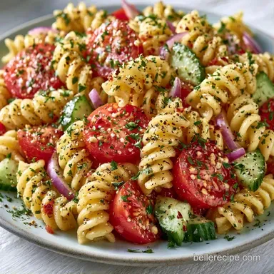 Cucumber Tomato Onion Pasta in 20 Minutes Recipe Card