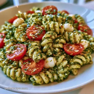 Four Ingredient Pasta Salad with Pesto Recipe Card