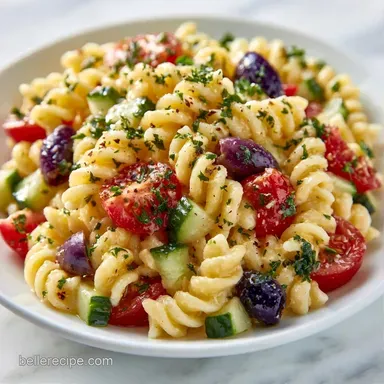 Gluten Free Greek Pasta Salad with Feta Recipe Card