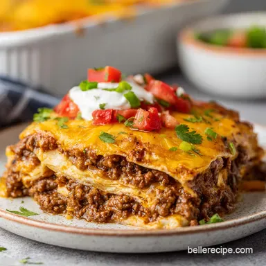 Ground Beef Enchilada Casserole Recipe: Golden Baked for 8 Servings Recipe Card