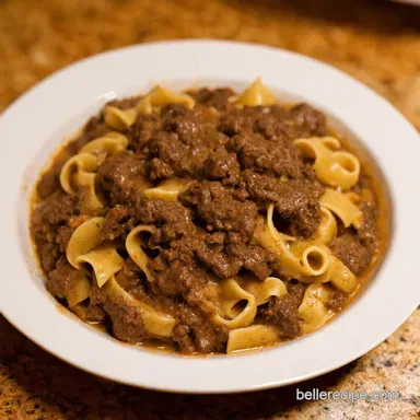 Beef Stroganoff with Ground Beef Quick Cozy Comfort Recipe Card