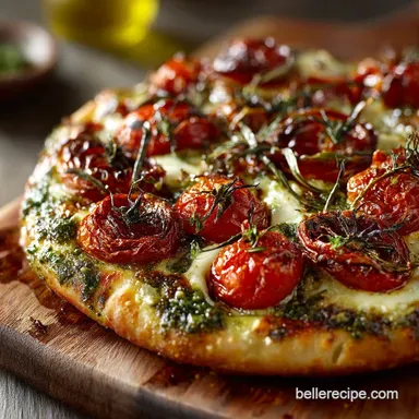 Pesto Pizza Recipe Crispy Thin Crust with Roasted Tomatoes Recipe Card