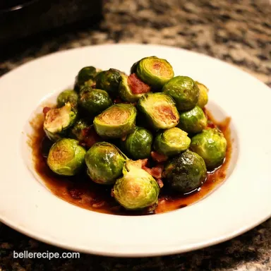 Roasted Brussel Sprouts Bacon with Balsamic Easy Recipe Card