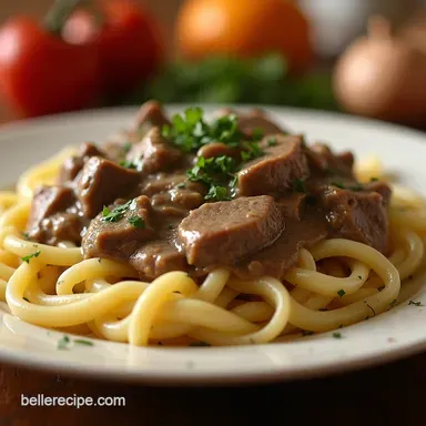 Easy Slow Cooker Beef Stroganoff Tender Creamy Recipe Card