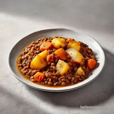 Slow Cooker Lentil Stew for 6 Servings: Savory and Velvety Recipe Card