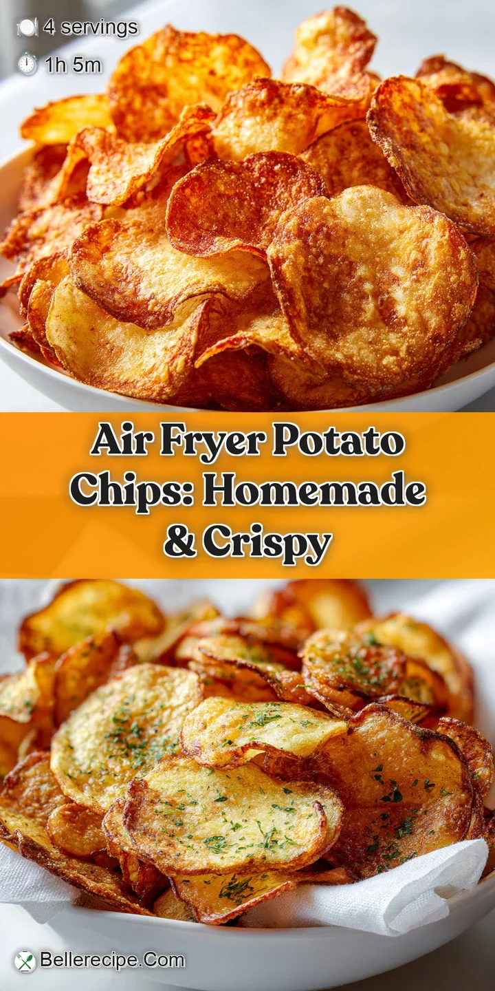 Close-up of an air fryer potato chip with bubbling, crispy edges. Glistening oil and salt crystals visible on the textured...