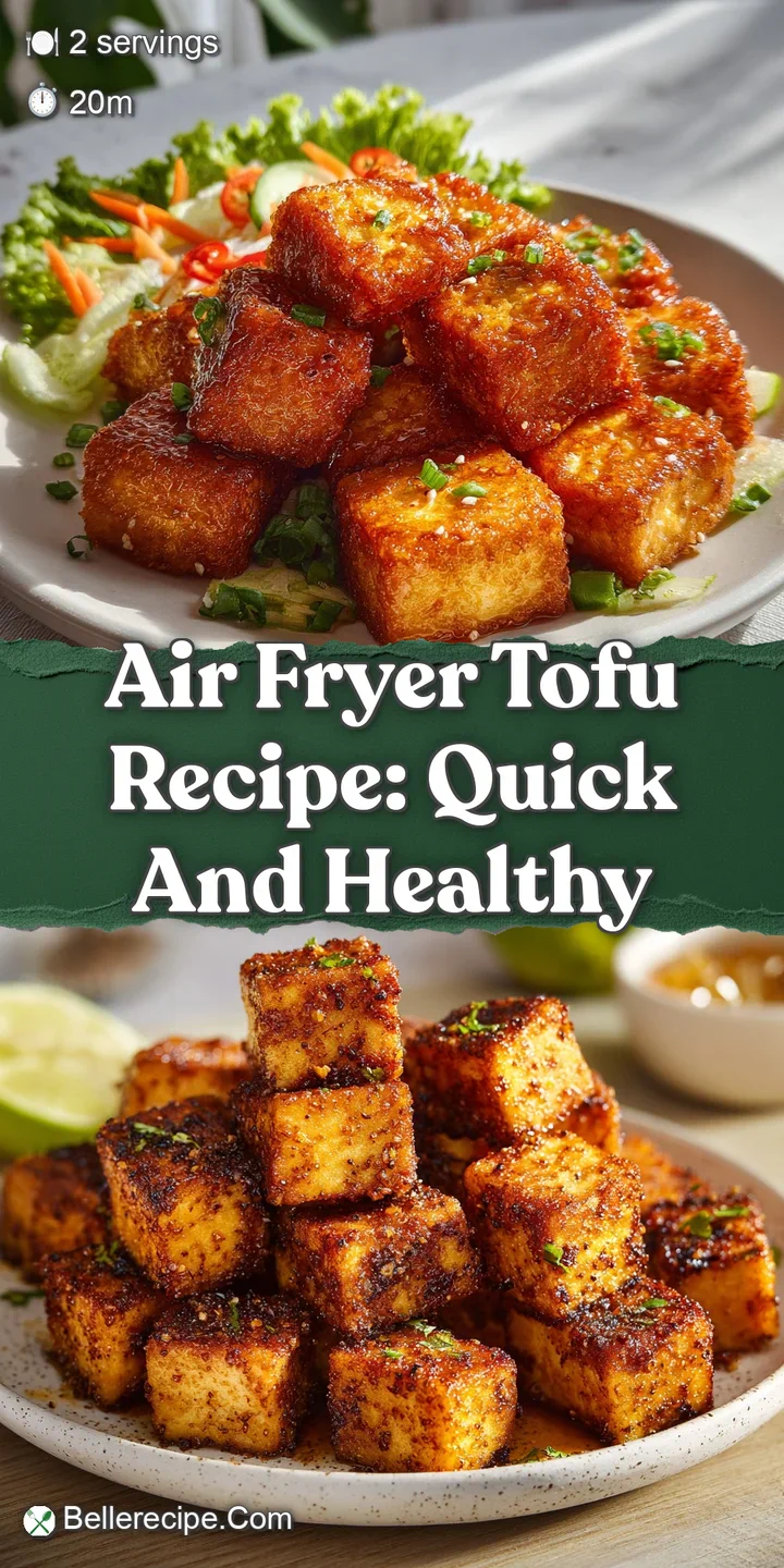Close-up reveals the slightly chewy, caramelized texture of air-fried tofu, glistening with a rich, dark umami glaze and s...