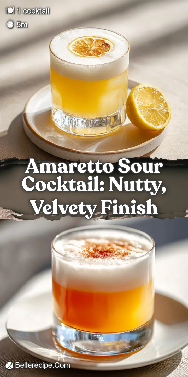 Close-up of a frothy Amaretto Sour. The citrus peel releases oils, adding to the aroma. Bubbles rise to the surface.