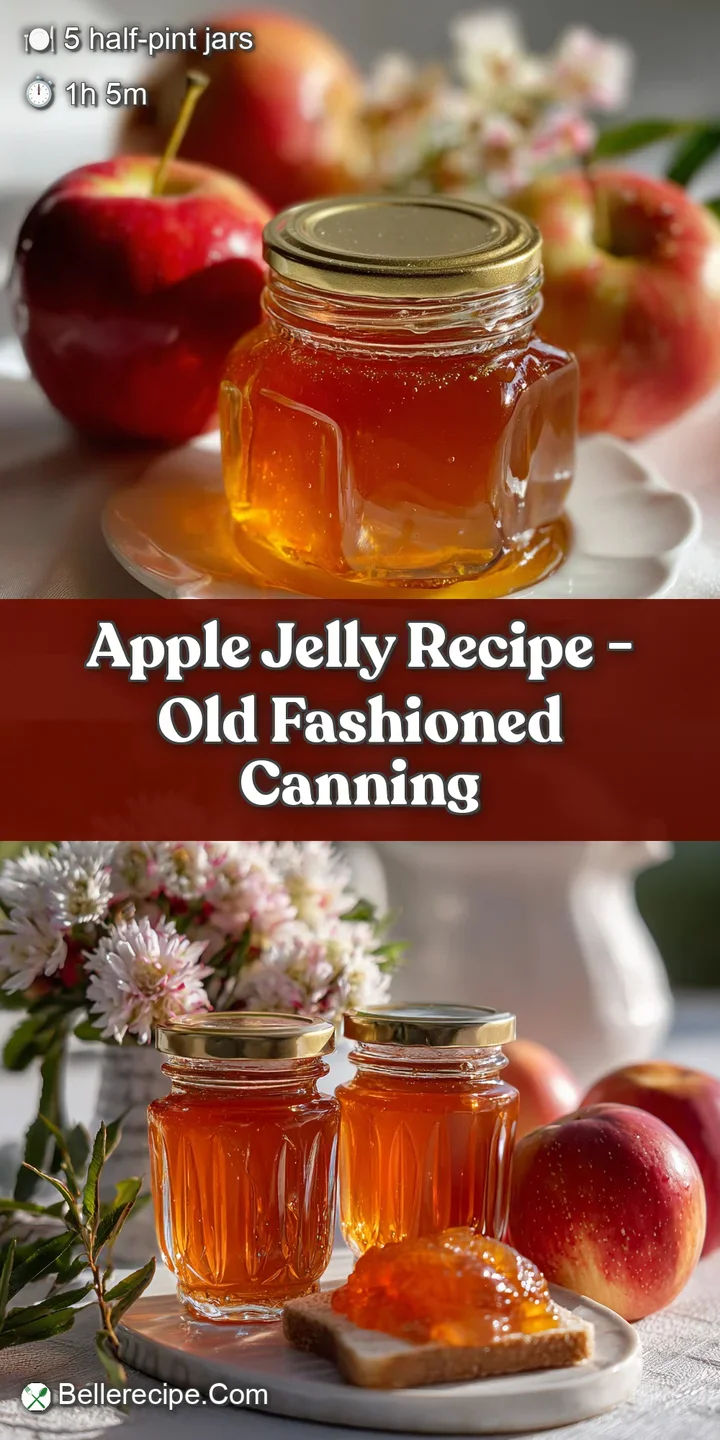 Close-up of translucent apple jelly in a jar, golden hues shimmering, highlighting its smooth, wobbly texture and clear cl...