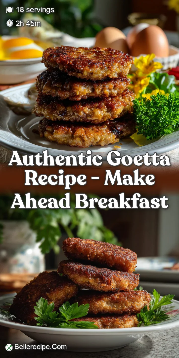 Close-up view of a sizzling goetta patty, revealing a mosaic of finely ground meat and grains with a deeply caramelized, t...