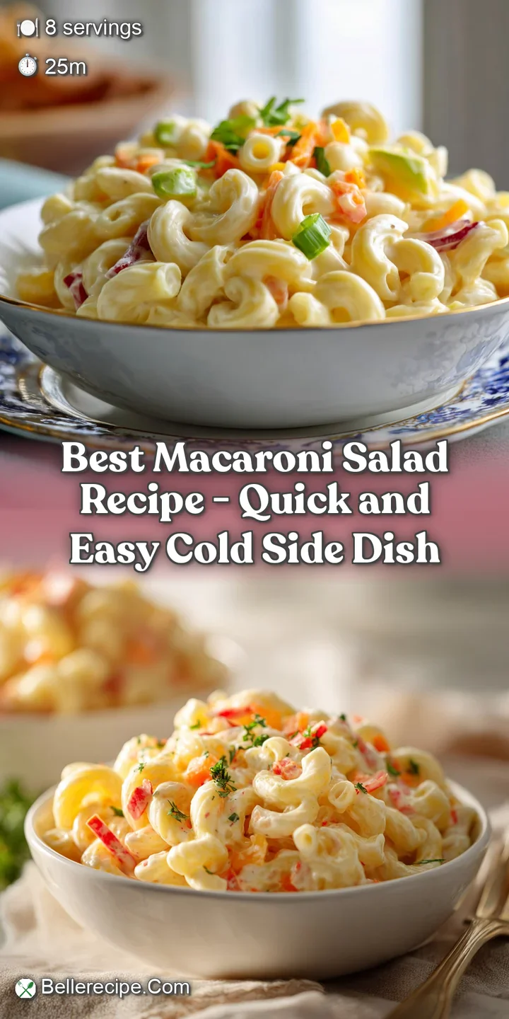 Close-up of creamy macaroni salad, showing tender pasta strands, bright diced celery, and peas, glistening with dressing.