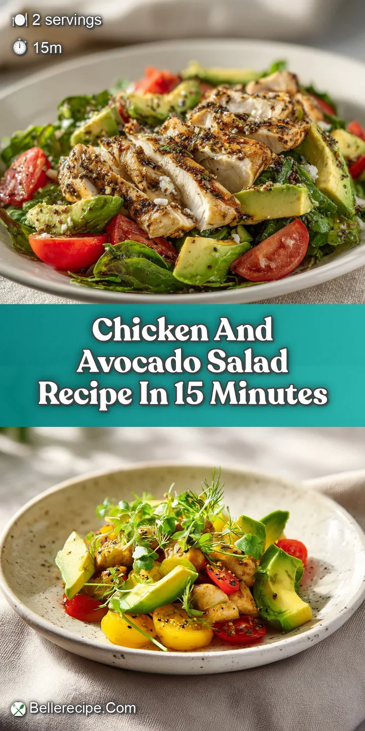 Close-up of a fork lifting creamy chicken salad with chunks of bright green avocado. A fresh, satisfying and quick meal.