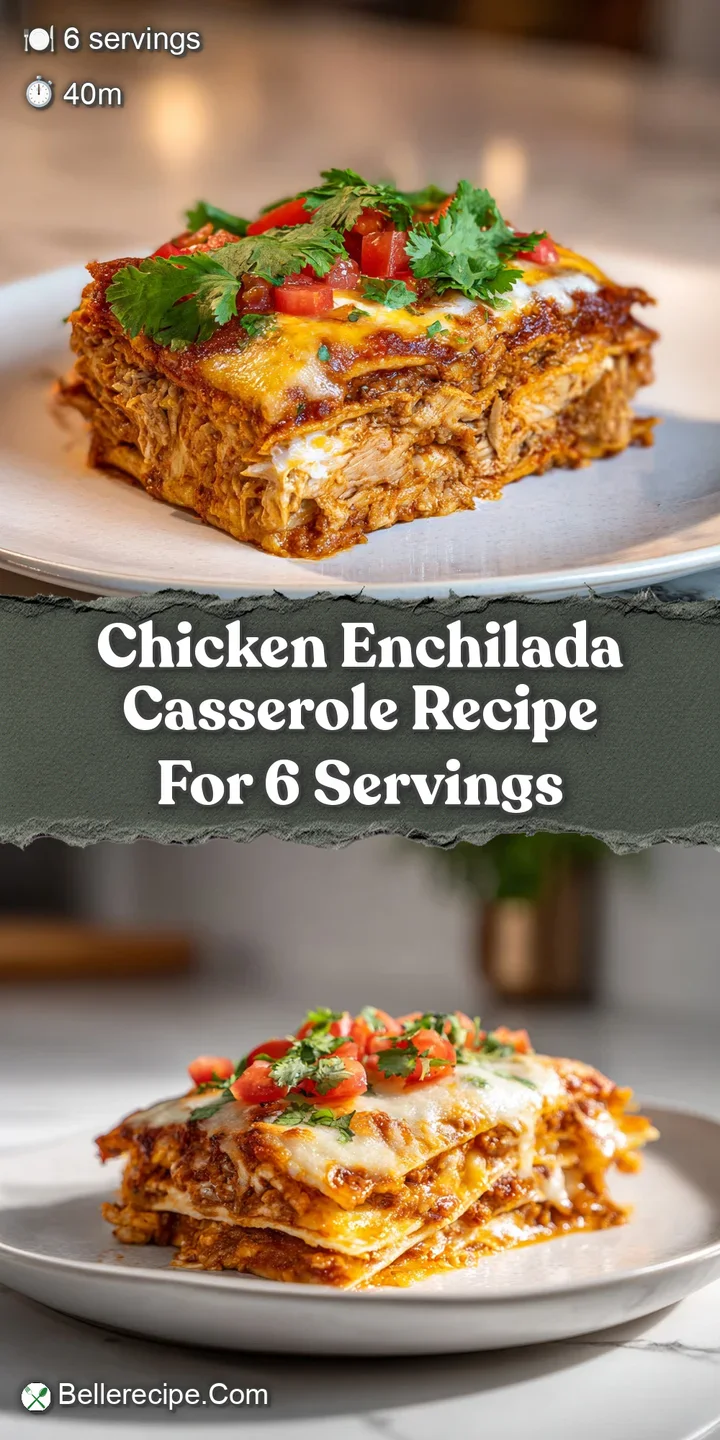 Close-up of cheesy chicken enchilada casserole, the golden crust bubbling, a spoonful lifted showing tender chicken filling.