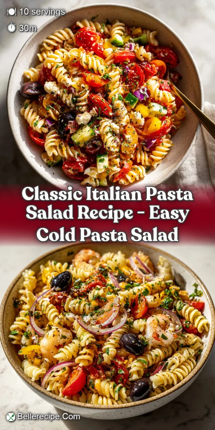 Close-up of perfectly cooked pasta, glistening with dressing, interspersed with juicy cherry tomatoes and herbs.