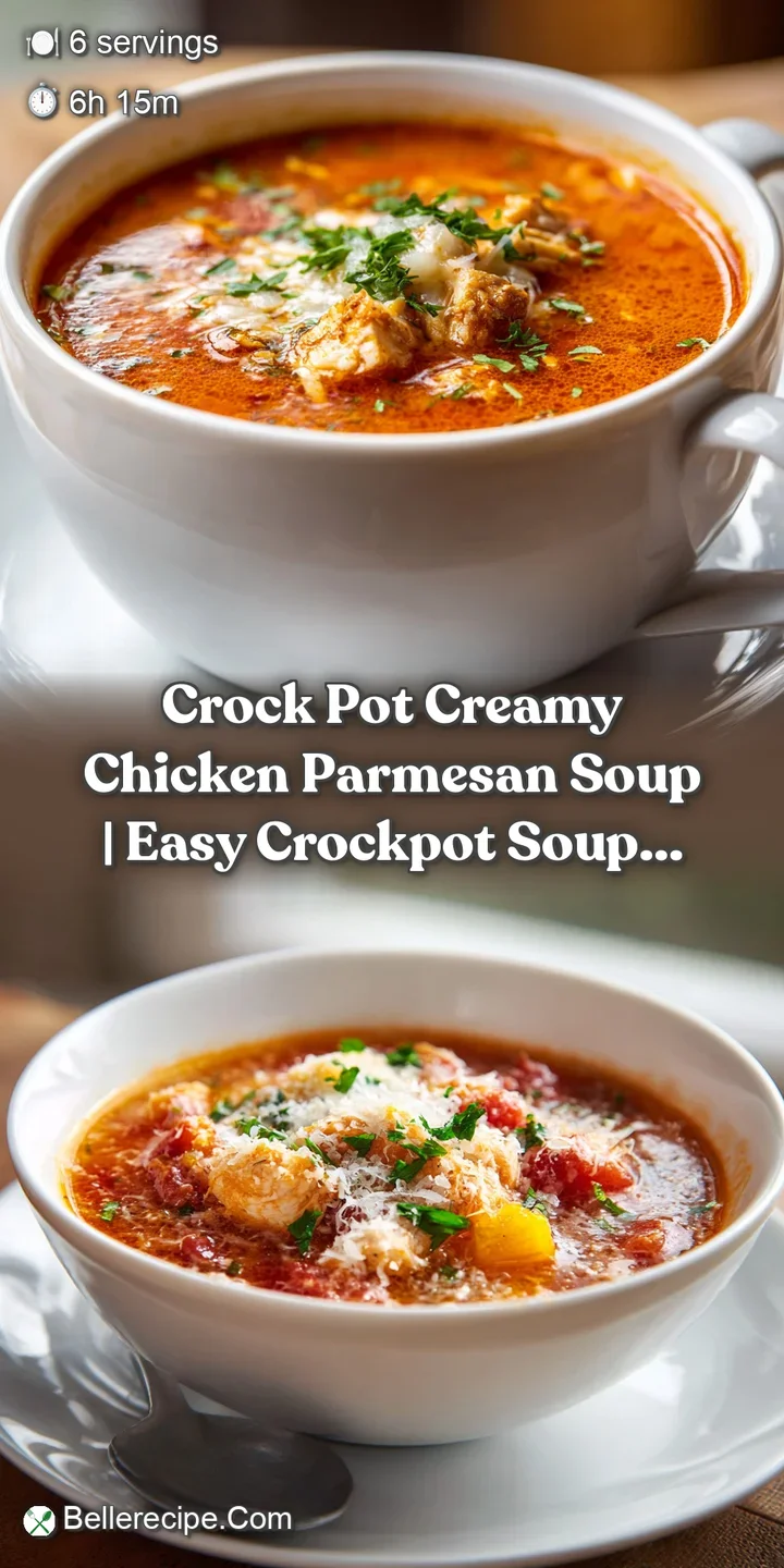 Close-up of tender chicken shreds and creamy soup, glistening with melted parmesan cheese and a sprinkle of herbs.