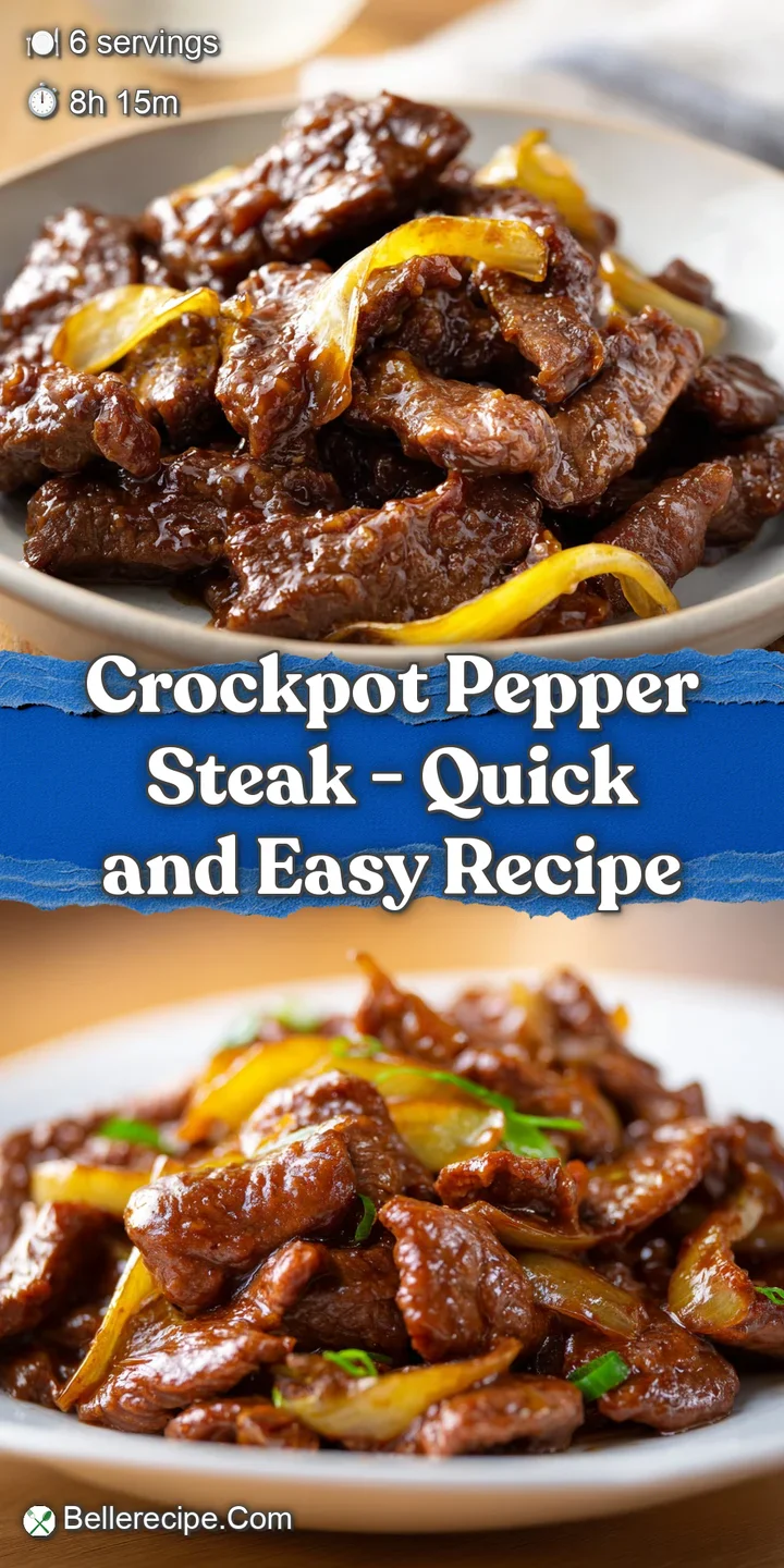 Close-up of succulent beef and softened bell peppers glistening in a thick, savory brown glaze with steam rising.