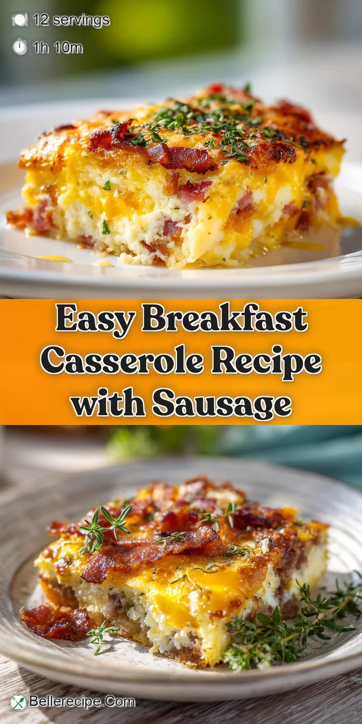 Close-up of cheesy breakfast casserole with crispy, golden hash browns. Steam rises, suggesting a savory and satisfying mo...