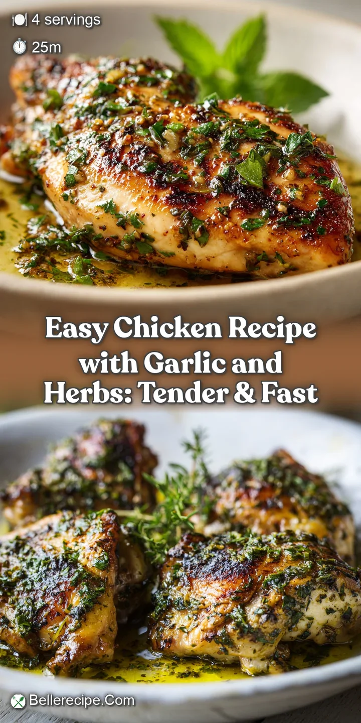 Juicy, glistening chicken with golden-brown crust. Close-up reveals fragrant herbs and garlic clinging to its flavorful su...