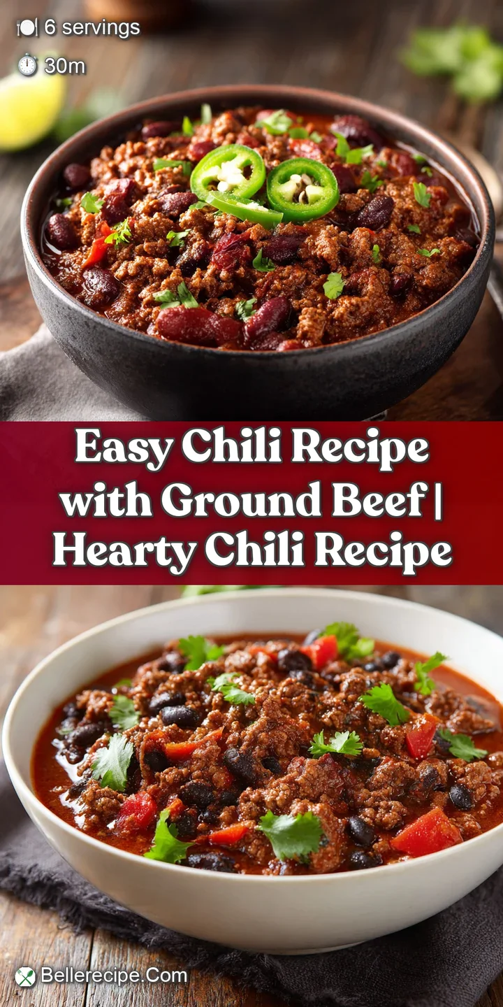 Up-close view of chili, highlighting the tender ground beef, soft beans, and the glistening sheen of the savory, slightly ...
