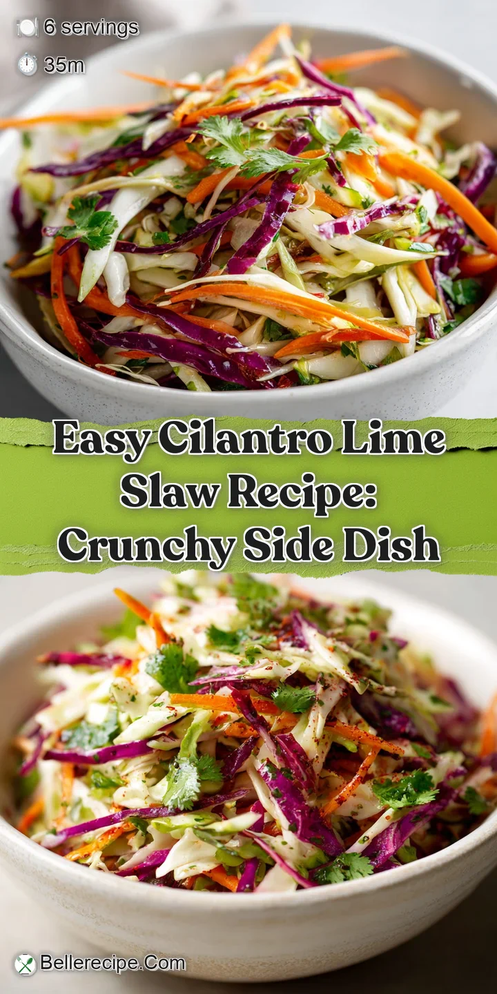Close-up of a creamy, tangy cilantro-lime slaw with visible shreds of cabbage, carrots, and bright specks of cilantro.