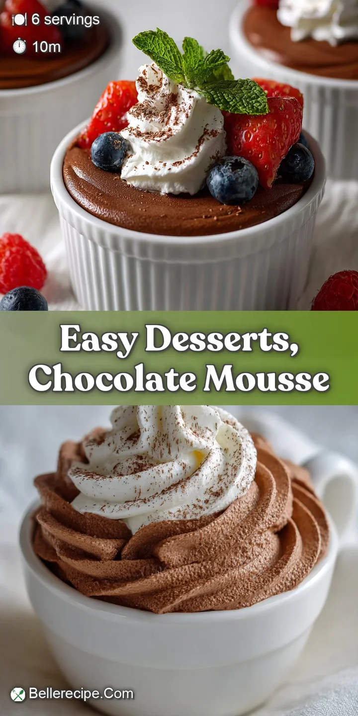 Close-up shot of rich, dark chocolate mousse with billowy whipped cream peaks. Notice the light reflecting off of the surf...