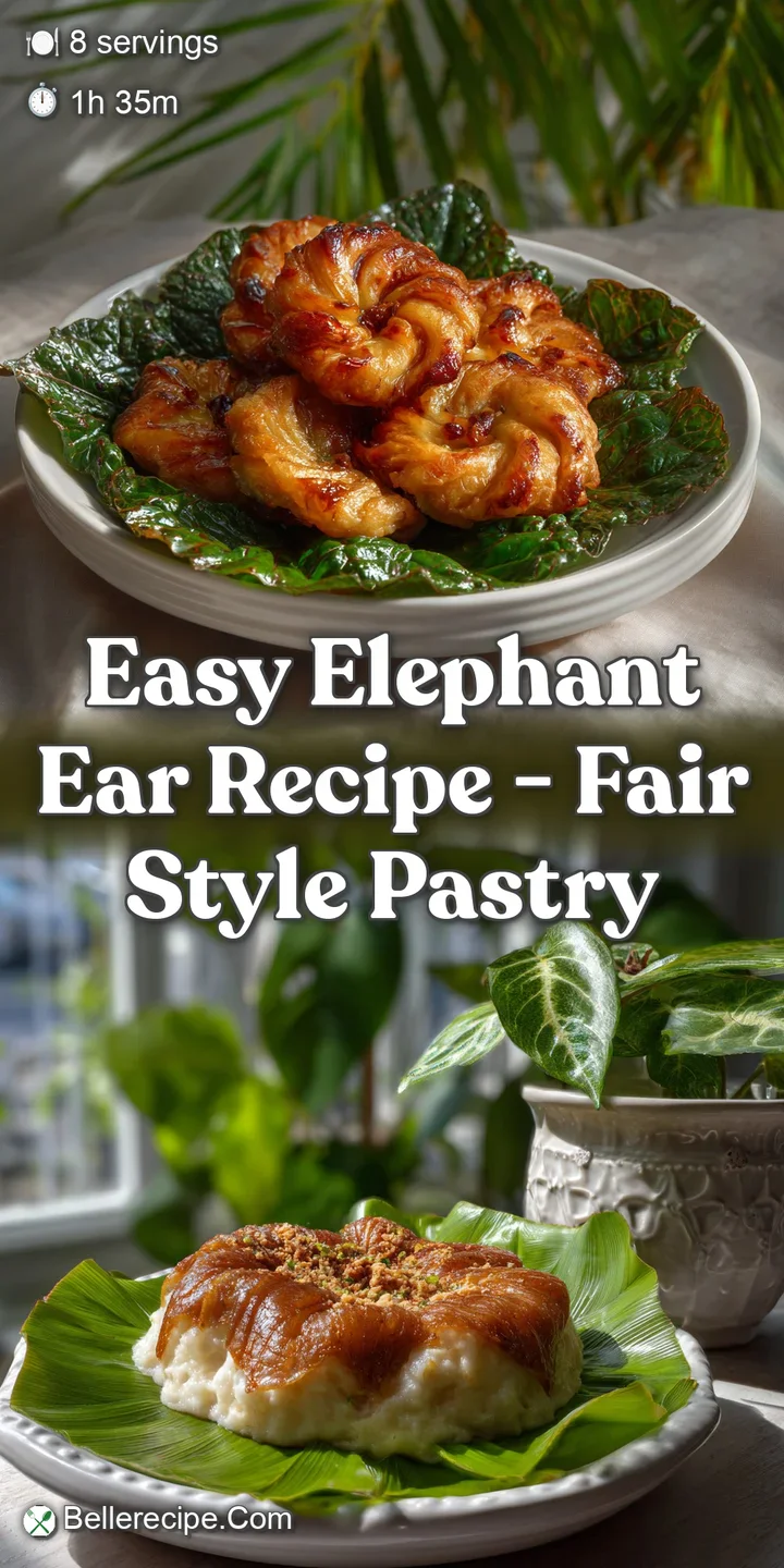 Close-up of a perfectly fried elephant ear, showing a flaky, golden-brown crust and a light, airy interior with powdered s...