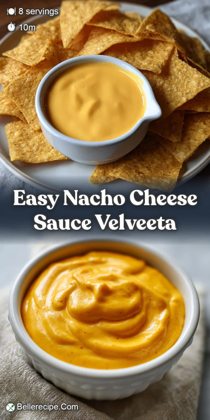 Close-up of smooth, molten nacho cheese sauce. The rich, velvety texture beckons with hints of spice and cheesy goodness.