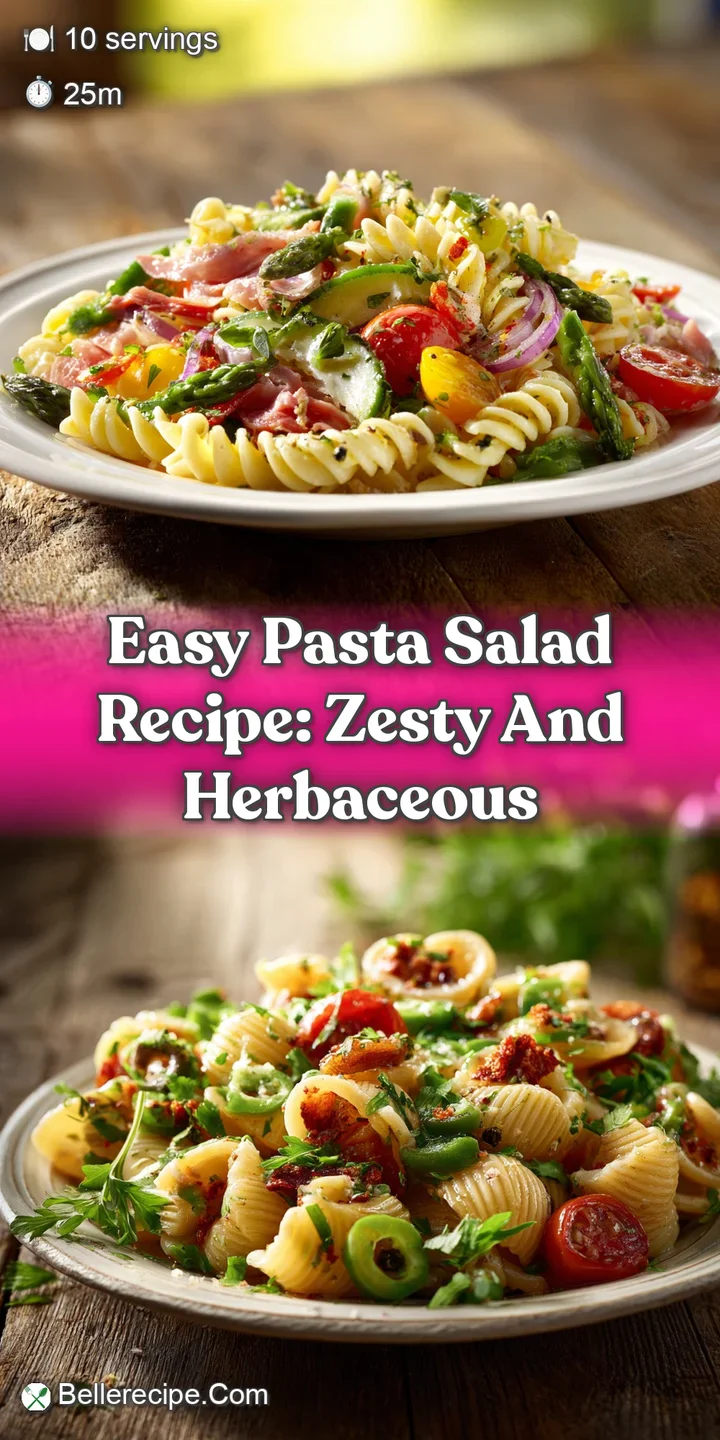 Close-up of pasta salad: glistening noodles, crunchy veggies, and a creamy sauce create a tempting and delicious visual.