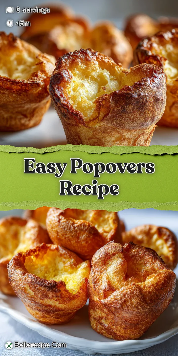 Close-up of a perfectly puffed, golden-brown popover, highlighting its crispy edges and soft, hollow interior, ready to be...