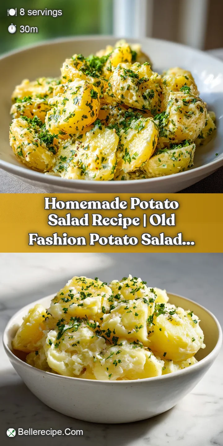 Close-up of chunky potato salad, showing creamy mayonnaise dressing and chunks of soft potatoes and crisp celery.