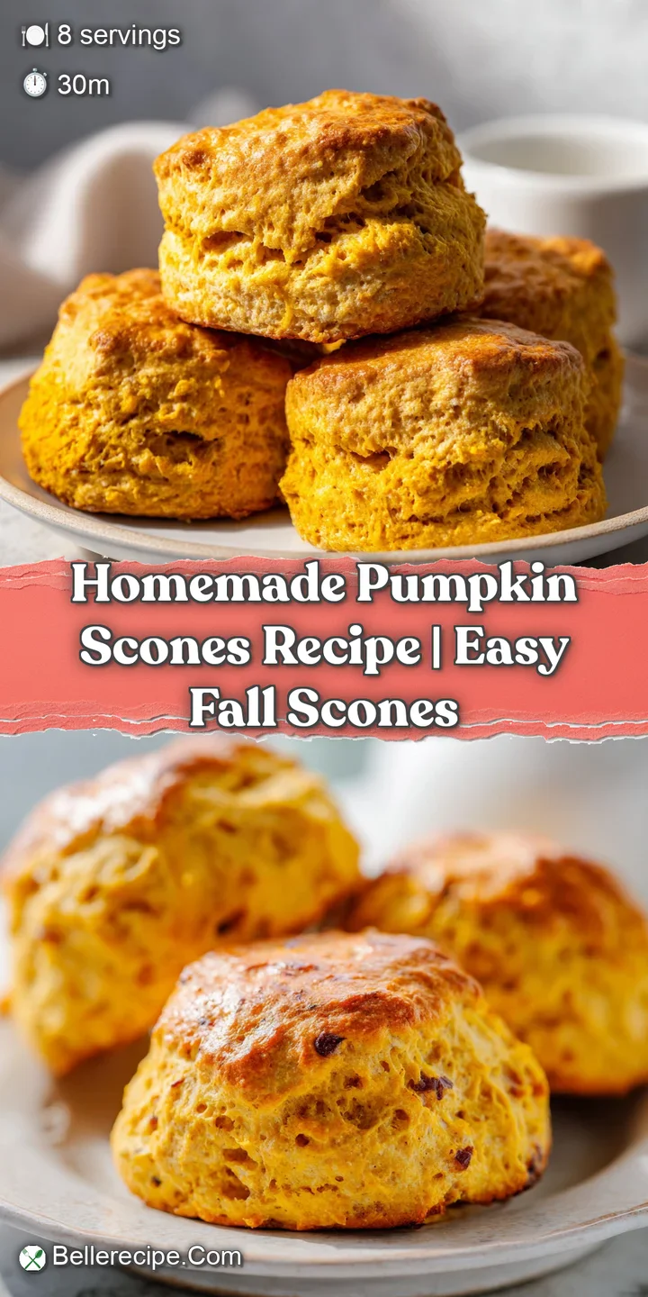 Close-up showcases the moist crumb of a pumpkin scone, its warm orange hue and sweet glaze promising a delectable autumn t...