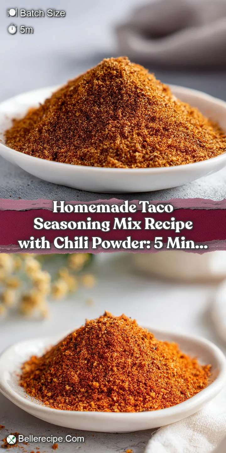 Intense close-up showcasing the coarsely ground texture of homemade taco seasoning; chili powder, cumin and paprika domina...