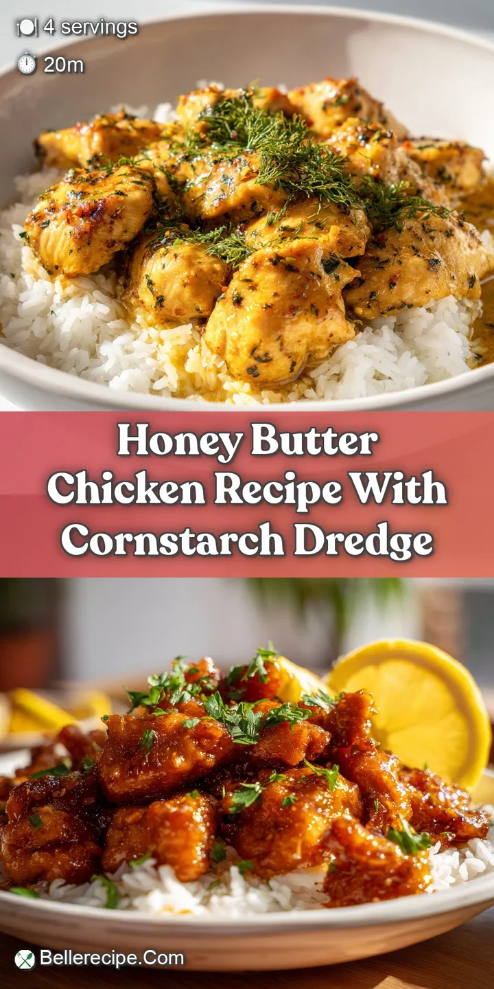 Close-up of sticky honey butter chicken; crispy edges and dripping sauce create a tempting, irresistible look. Hints of fr...