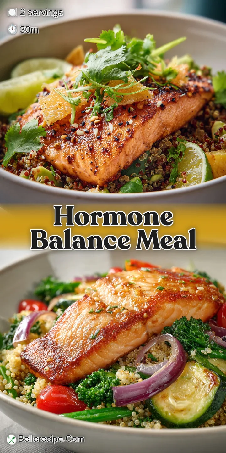 Close-up reveals flaky, pink salmon glistening with a light glaze, nestled with tender quinoa and colorful flecks of herbs...