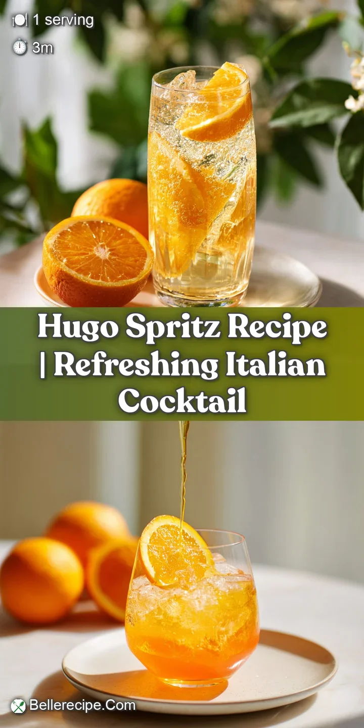 Close-up of a Hugo Spritz: condensation on the glass, vibrant orange hue, fresh mint and lemon adding an inviting touch.