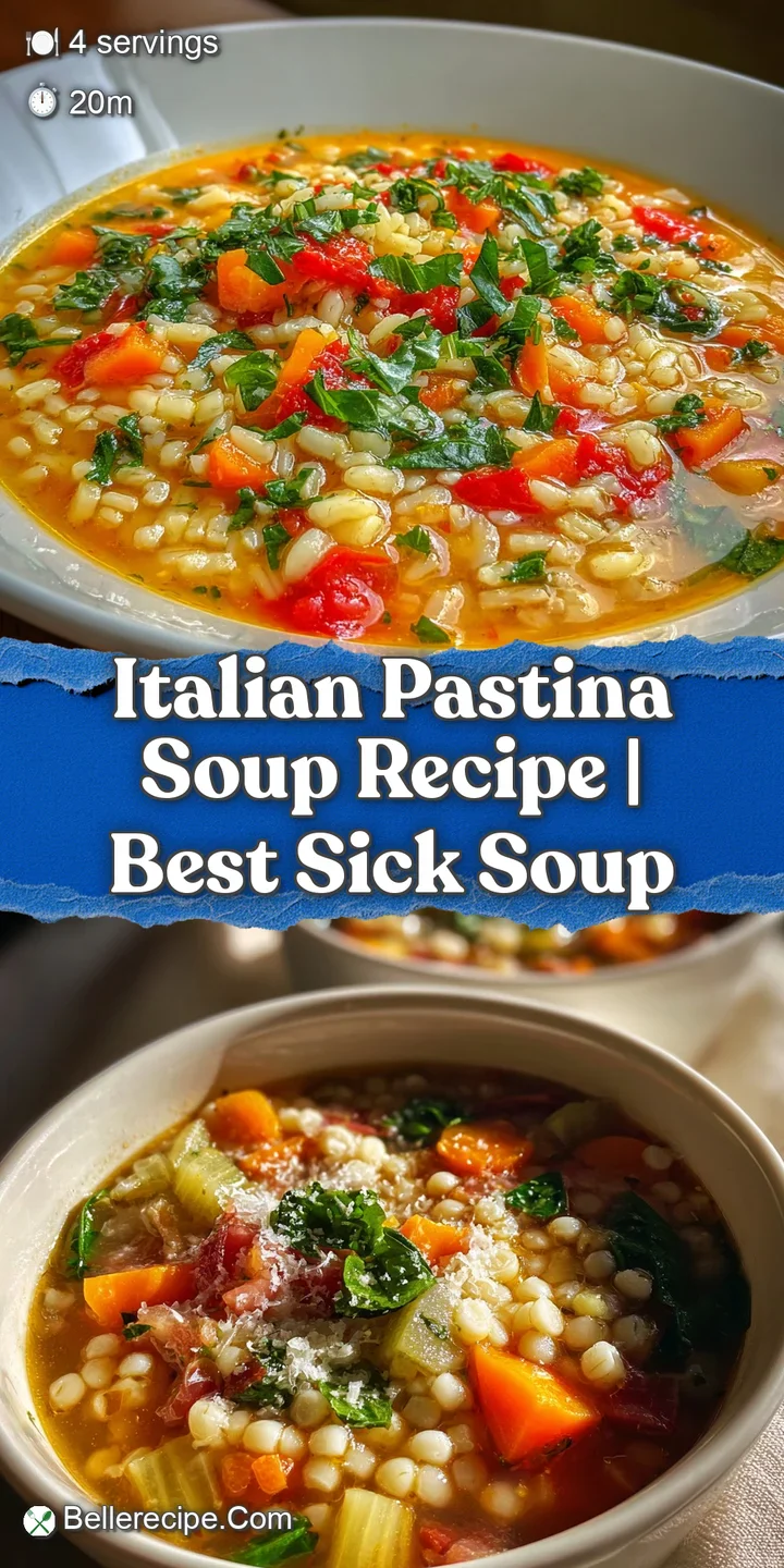 Close-up of comforting pastina soup, showcasing the silky broth and tender pasta, speckled with bright green herbs for fre...