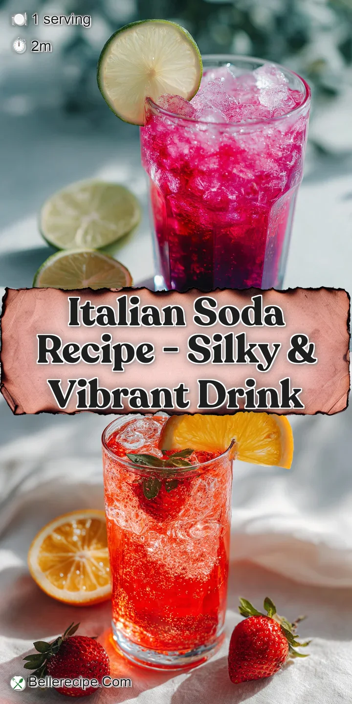 Close-up of a bubbly Italian soda, showing the creamy foam, vibrant syrup swirls, and condensation on the glass.