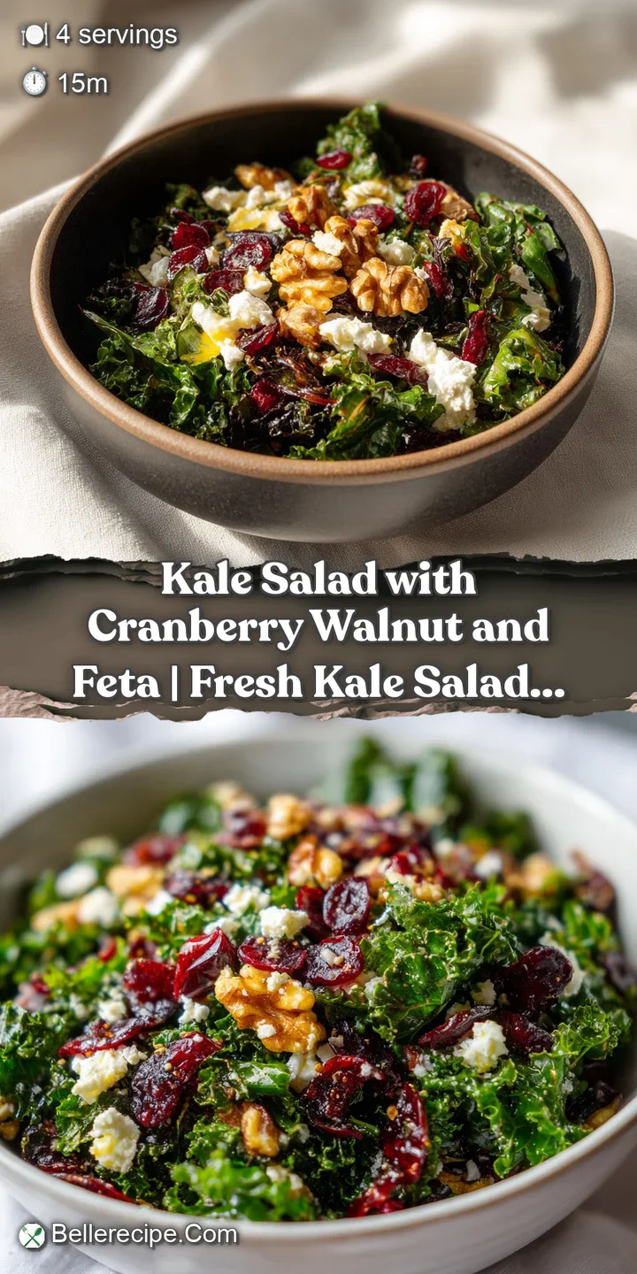 Close-up of bright green kale leaves mixed with jewel-toned cranberries and pearly feta cheese.