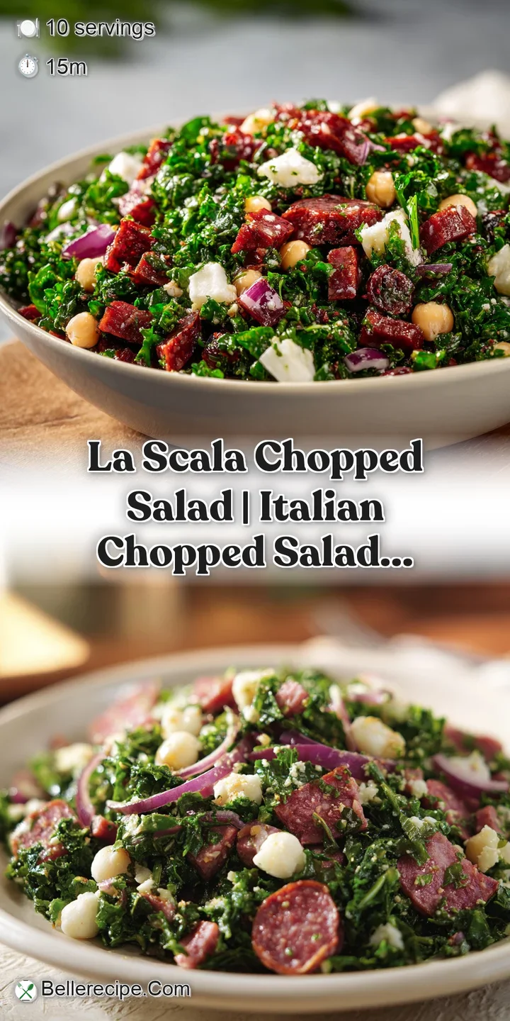 Macro shot of crisp romaine and salty salami coated in a shimmering vinaigrette with tiny flecks of dried oregano.