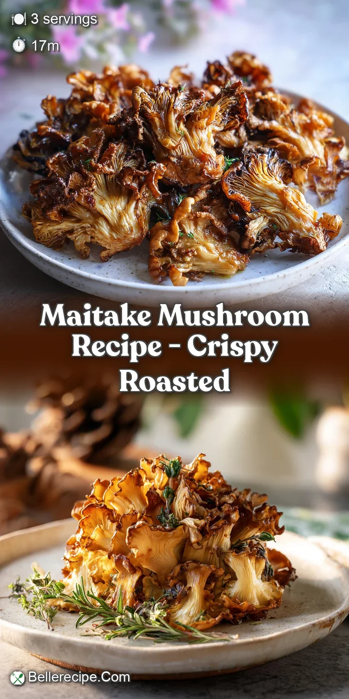 Close-up captures the jagged, crispy edges of roasted maitake mushrooms; a textural delight with hints of caramelization a...