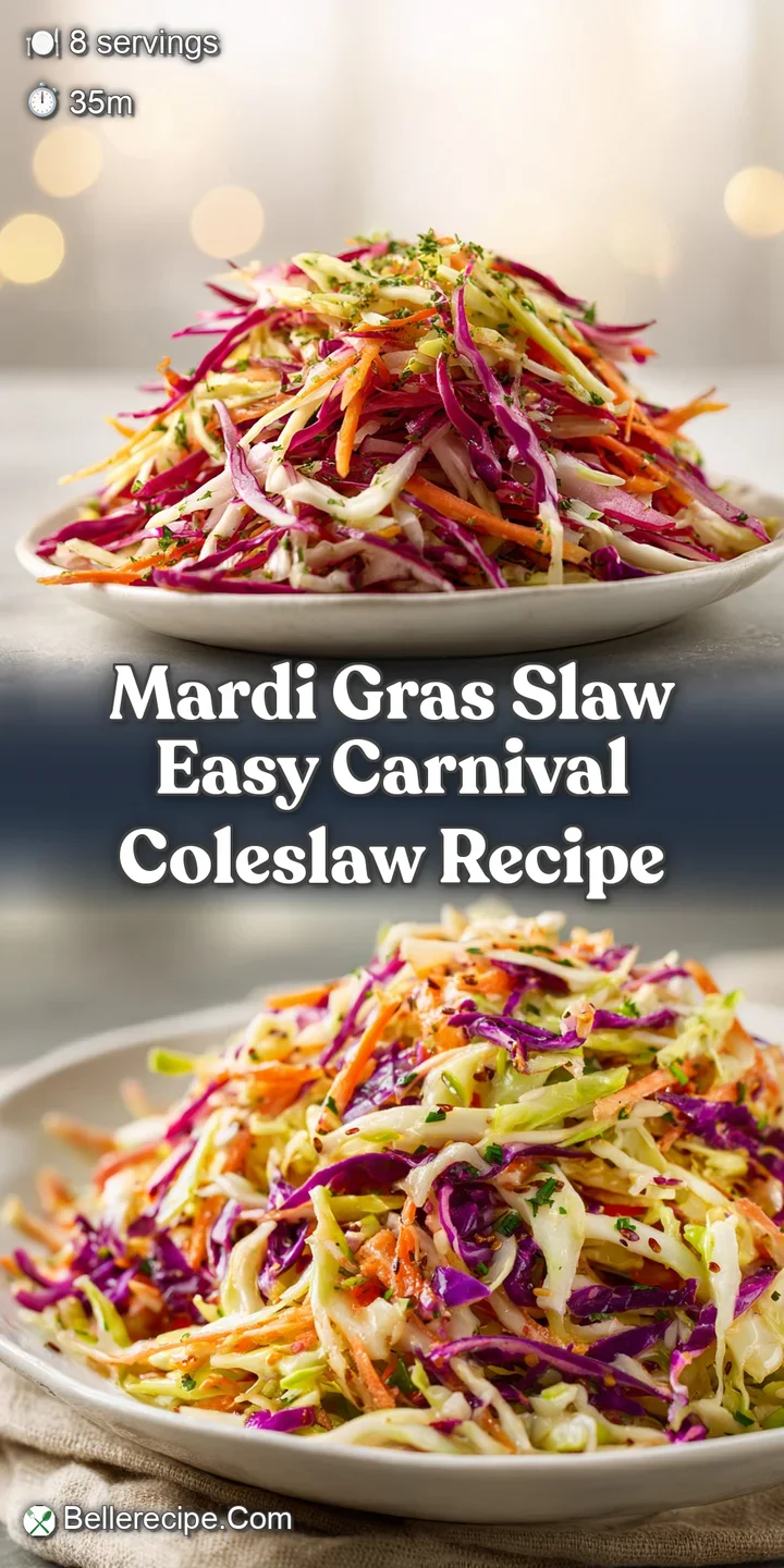 Creamy coleslaw piled high, ribbons of green and purple, with visible pops of orange carrots. Refreshing and colorful.